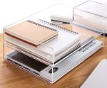 Paper Organizer Tray, Acrylic File Storage for Desk, Enlarged 4 Tiers Trays, Clear Letter Tray for Office Accessories (Multiple 4 Tier Enlarged)